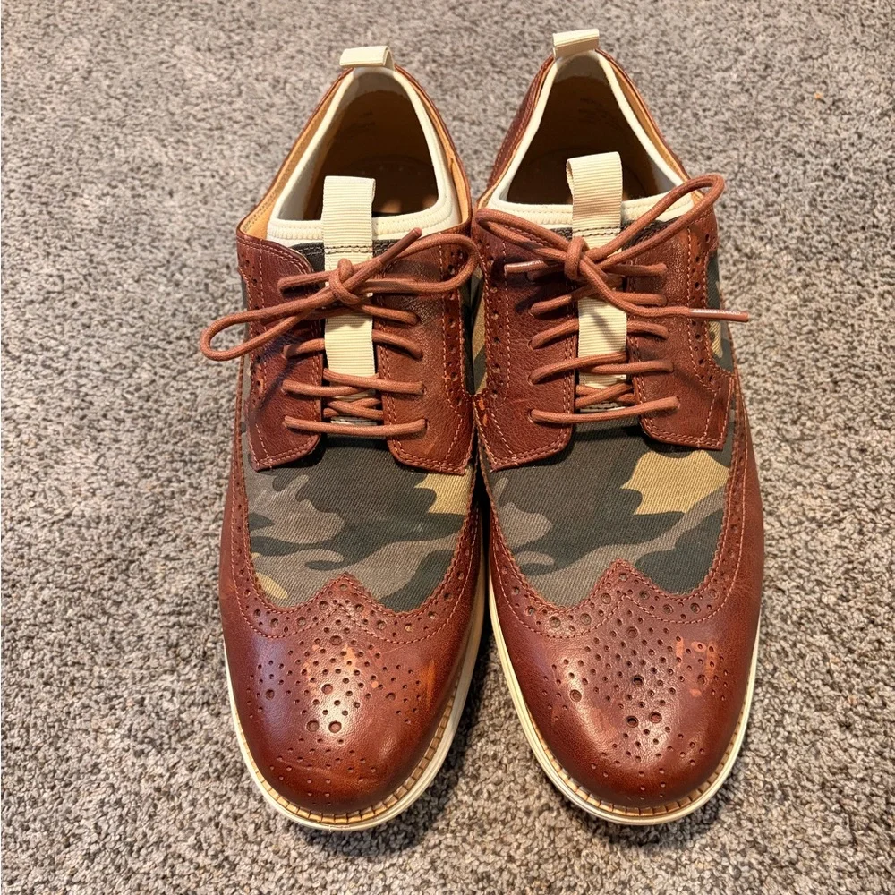 Men's Brown Leather & Camo Wingtip Oxford — Lightweight Dress Sneaker